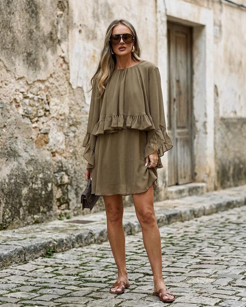 Macys Wear - Calor | Gerüschtes Langärmliges Kleid Damen