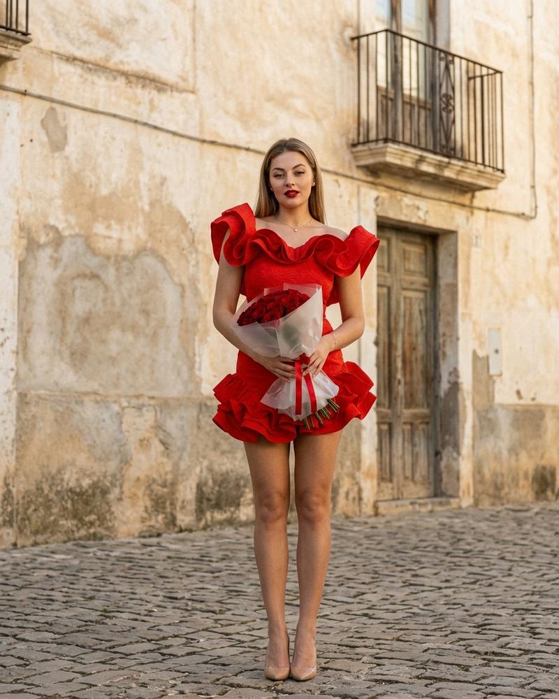 Macys Wear - Losel | Schulterfrei Rüschenbesetzt Kleid Damen