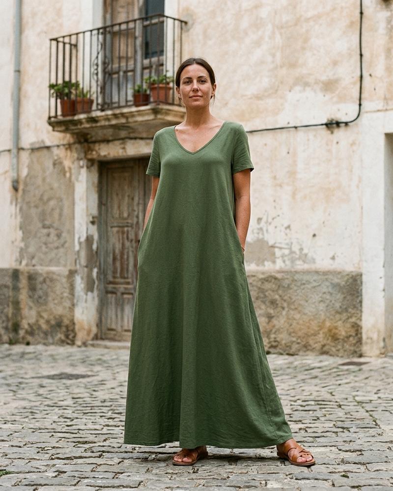 Macys Wear - Lykar | Kurzärmliges Langes Kleid Damen