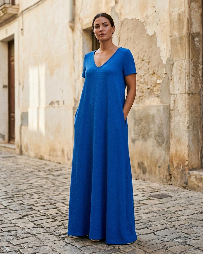 Macys Wear - Lykar | Kurzärmliges Langes Kleid Damen