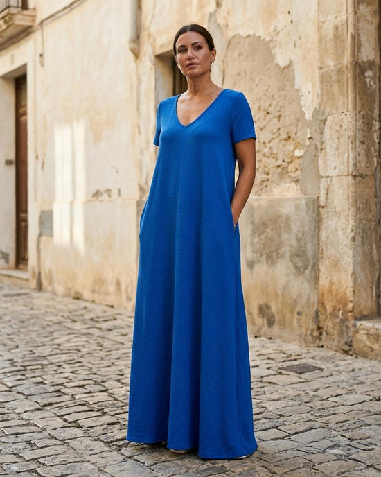 Macys Wear - Lykar | Kurzärmliges Langes Kleid Damen