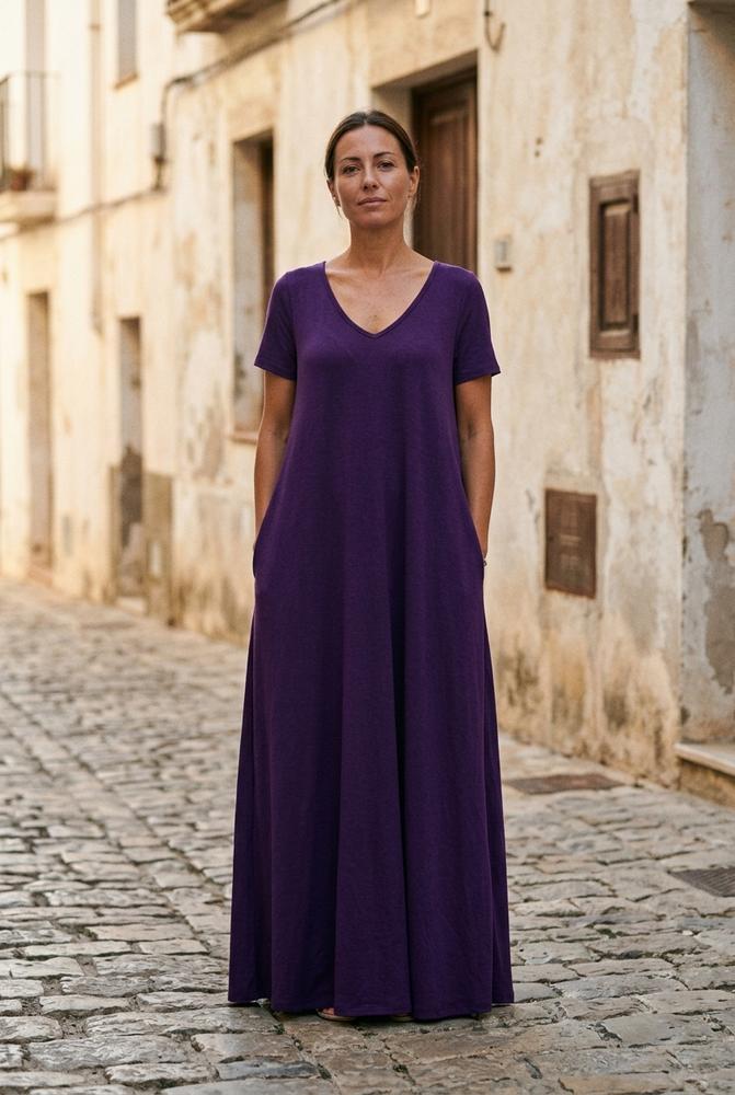 Macys Wear - Lykar | Kurzärmliges Langes Kleid Damen