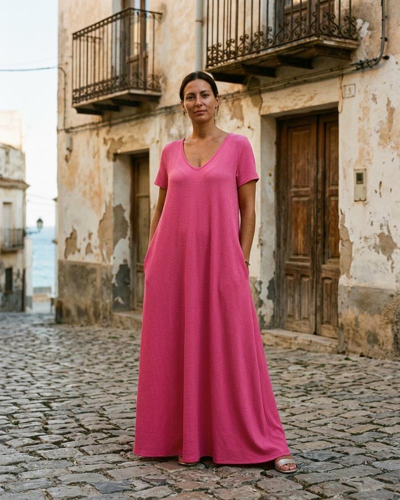 Macys Wear - Lykar | Kurzärmliges Langes Kleid Damen