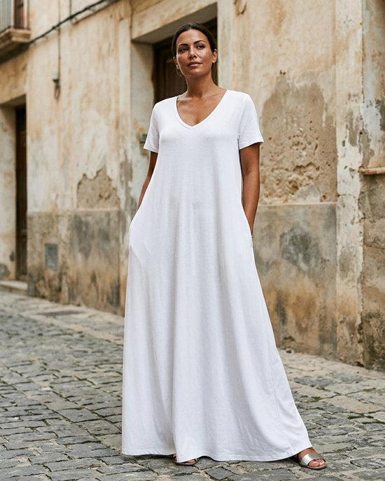 Macys Wear - Lykar | Kurzärmliges Langes Kleid Damen