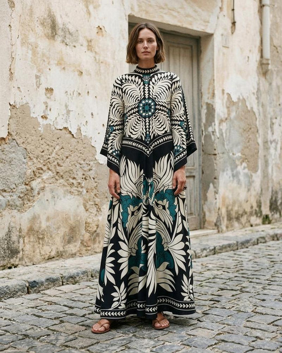 Macys Wear - Lenor | Gemustertes Langärmliges Kleid Damen