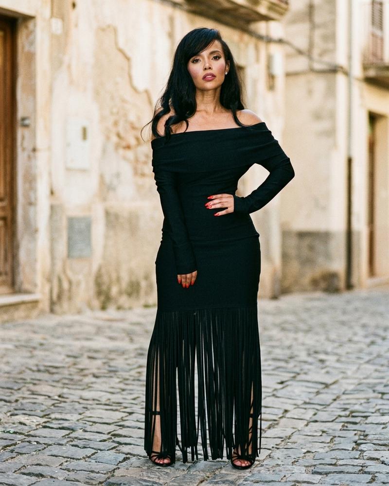 Macys Wear - Vihal | Schulterfreies Fransenbesetztes Kleid Damen