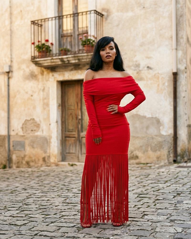 Macys Wear - Vihal | Schulterfreies Fransenbesetztes Kleid Damen