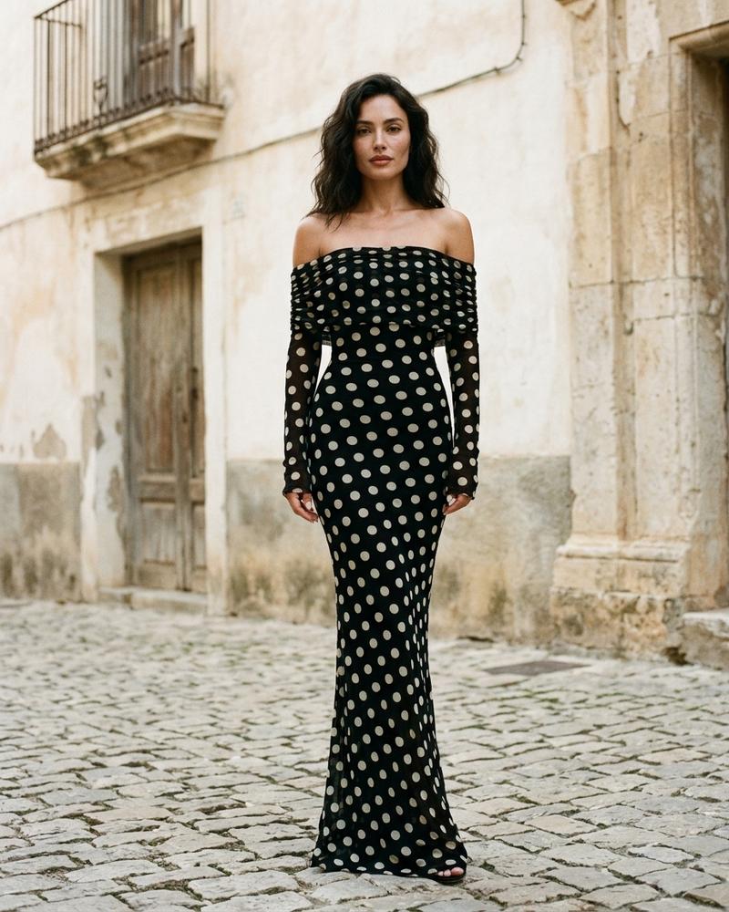 Macys Wear - Alsin | Gepunktet Langärmlig Kleid Damen