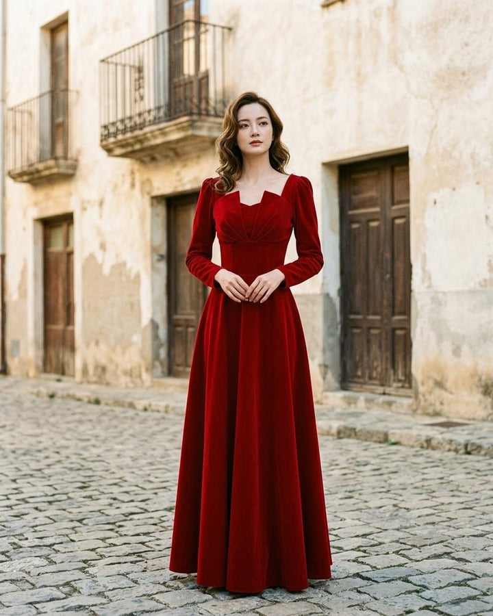 Macys Wear - Zeram | Samtenes Langärmliges Kleid Damen