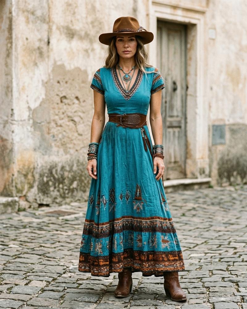 Macys Wear - Riran | Langes Muster Kleid Damen