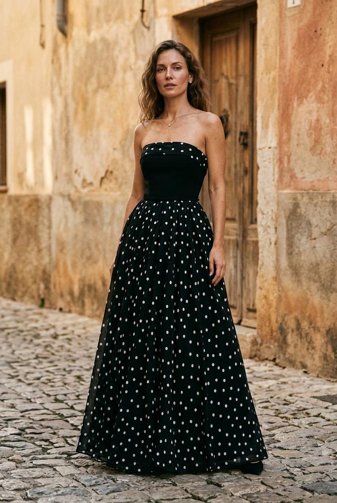 Macys Wear - Verel | Trägerlos Gepunktet Kleid Damen