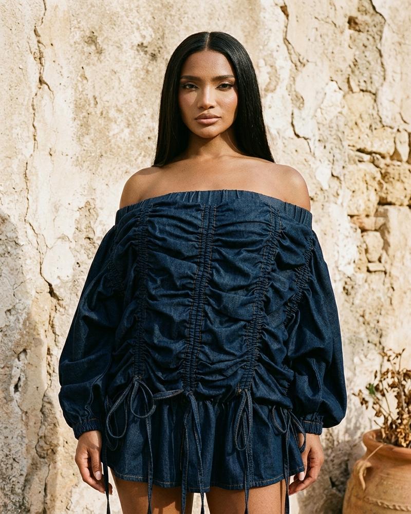 Macys Wear - Milom | Schulterfreie Geraffte Tunika Damen