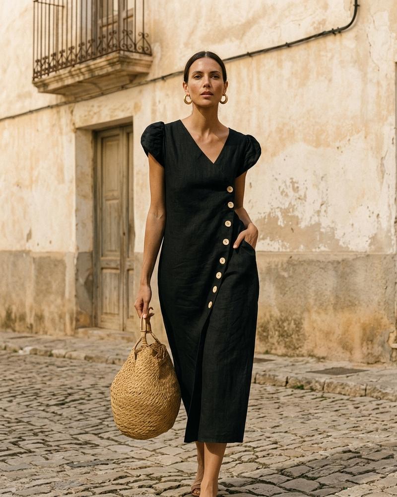 Macys Wear - Yover | Geknöpftes Kurzärmliges Kleid Damen
