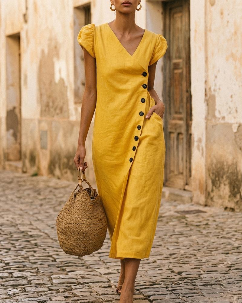 Macys Wear - Yover | Geknöpftes Kurzärmliges Kleid Damen