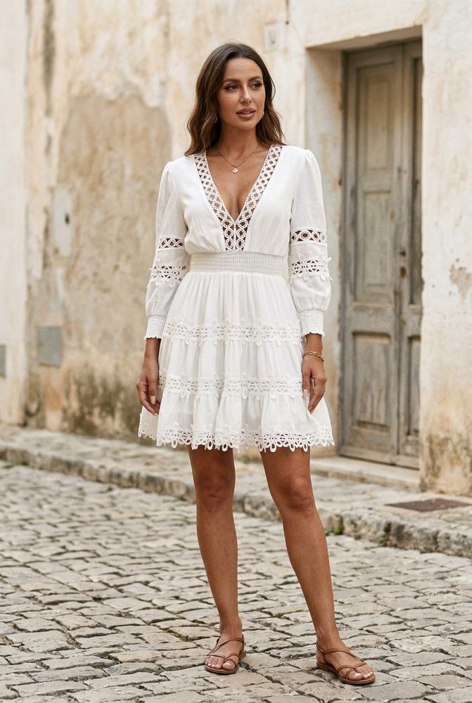 Macys Wear - Romar | Gesmokt Spitzenbesetzt Kleid Damen