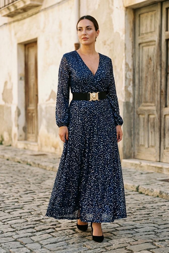 Macys Wear - Nomar | Glitzernd Langärmlig Kleid Damen