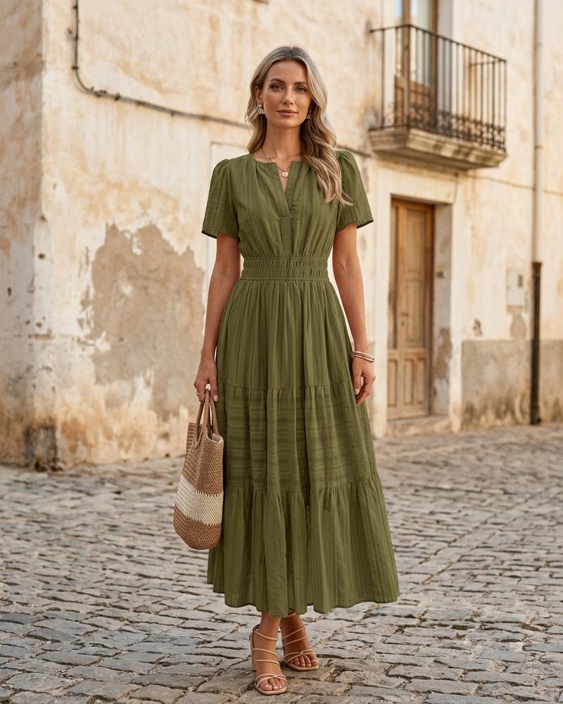 Macys Wear - Matal | Gestuft Gesmokt Kleid Damen