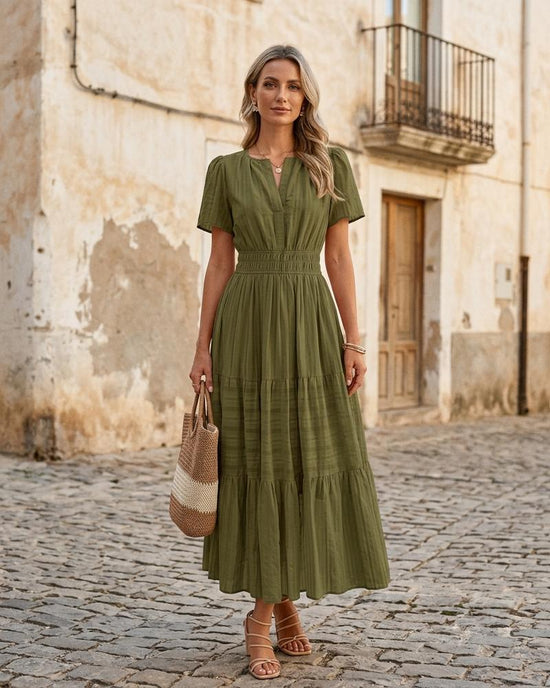 Macys Wear - Matal | Gestuft Gesmokt Kleid Damen