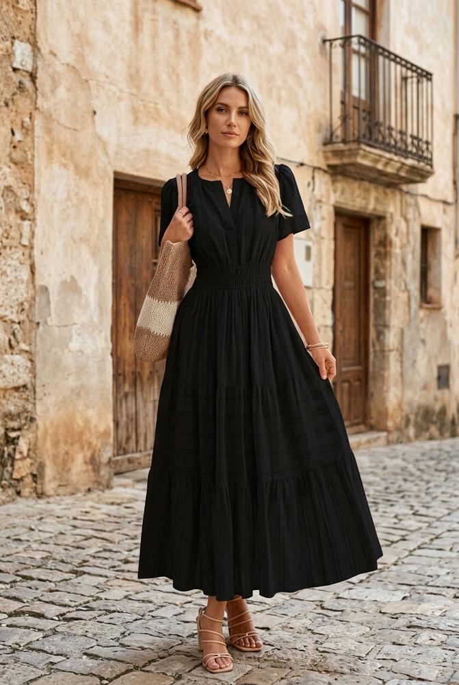 Macys Wear - Matal | Gestuft Gesmokt Kleid Damen