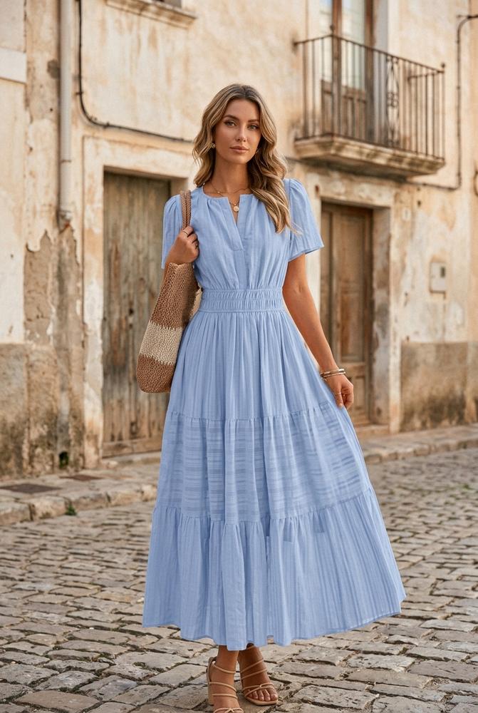 Macys Wear - Matal | Gestuft Gesmokt Kleid Damen