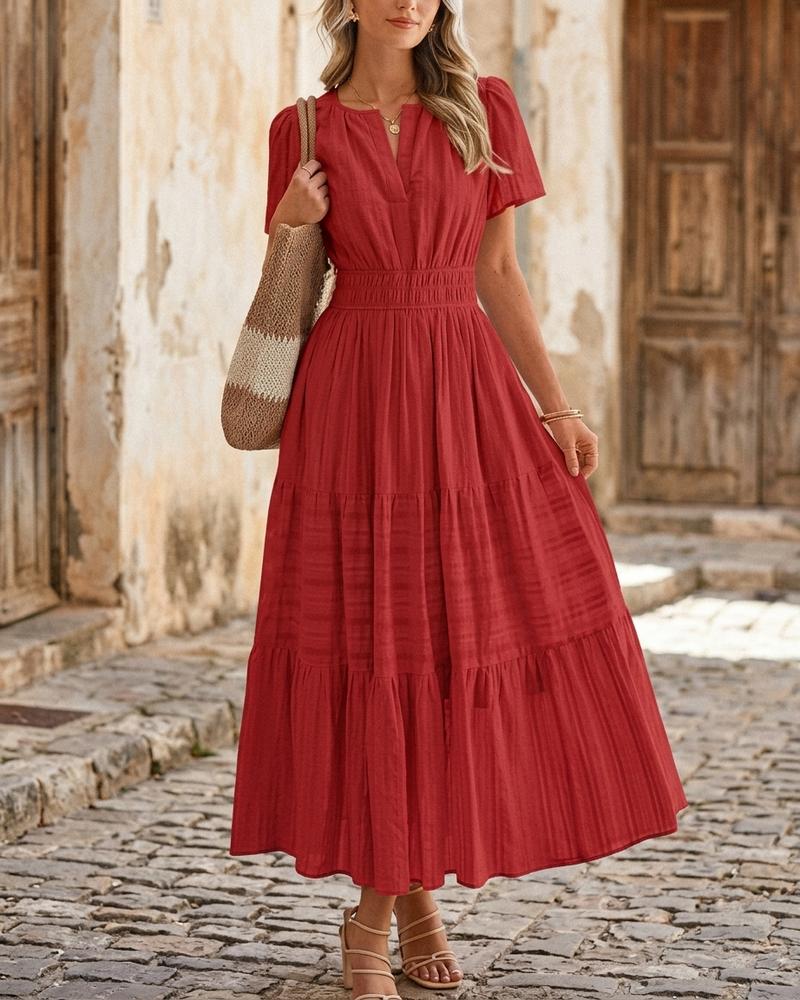 Macys Wear - Matal | Gestuft Gesmokt Kleid Damen