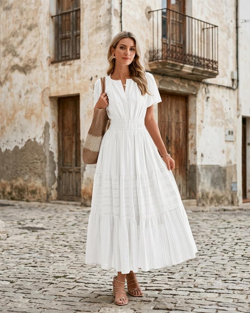 Macys Wear - Matal | Gestuft Gesmokt Kleid Damen