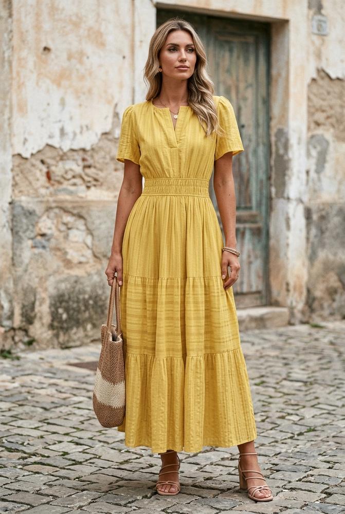 Macys Wear - Matal | Gestuft Gesmokt Kleid Damen