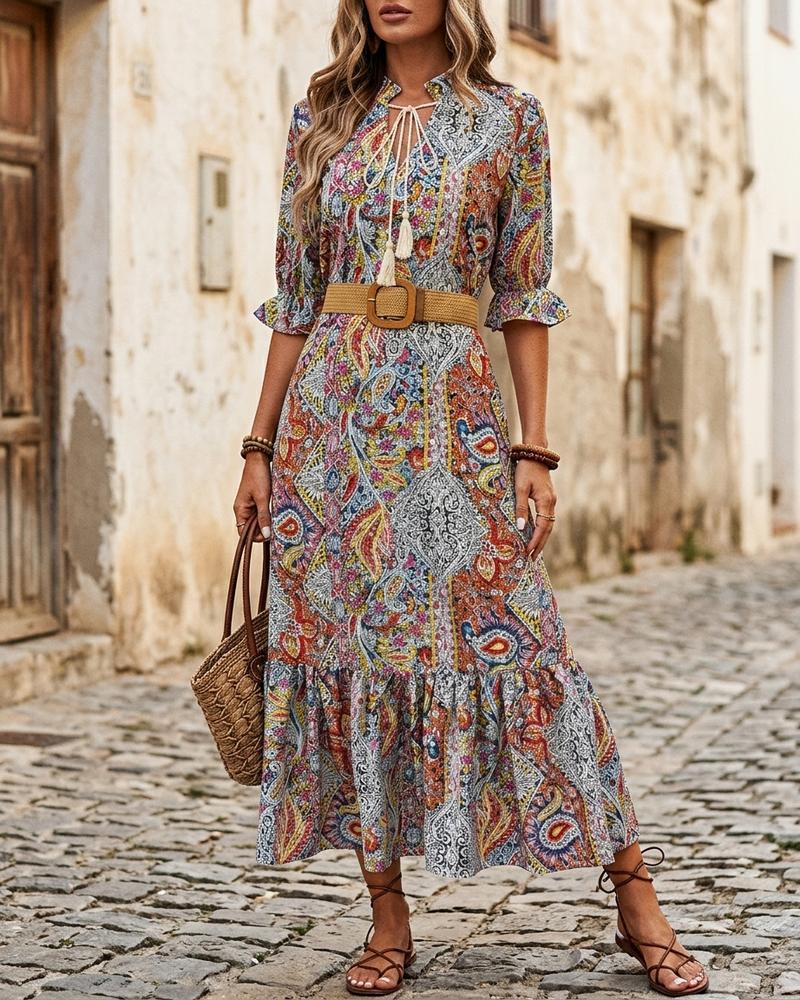 Macys Wear - Mitir | Gemustertes Stufen Kleid Damen