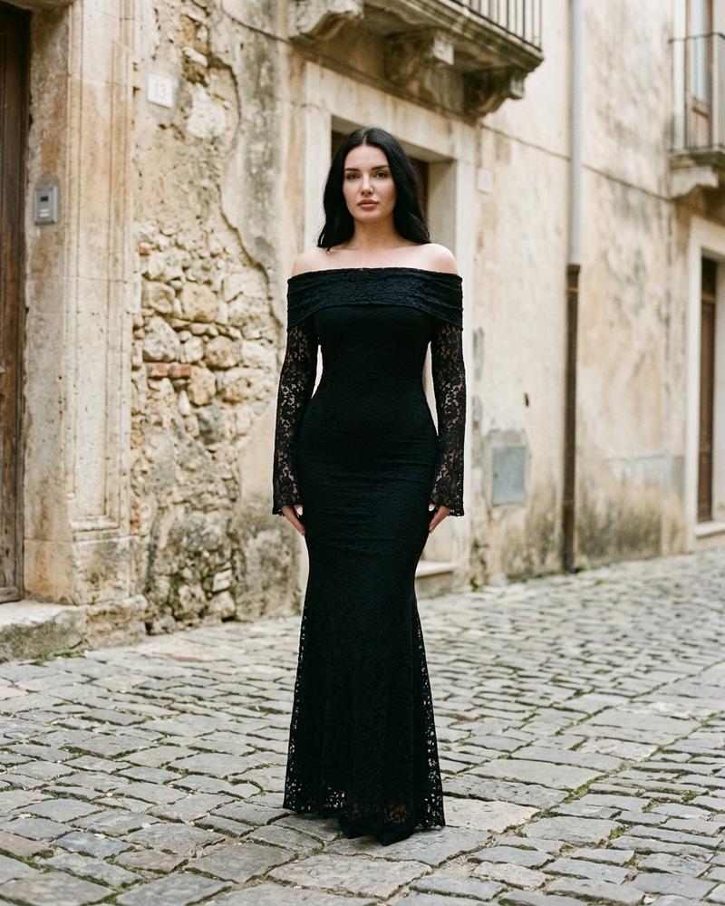 Macys Wear - Nosel | Schulterfreies Langärmliges Kleid Damen