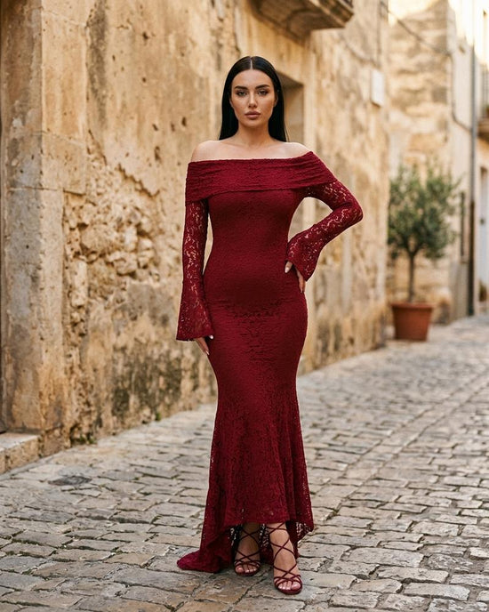 Macys Wear - Nosel | Schulterfreies Langärmliges Kleid Damen