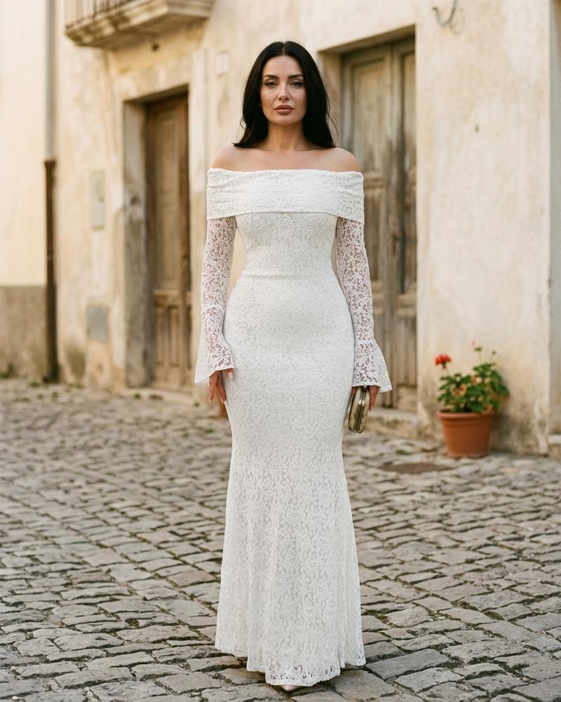 Macys Wear - Nosel | Schulterfreies Langärmliges Kleid Damen