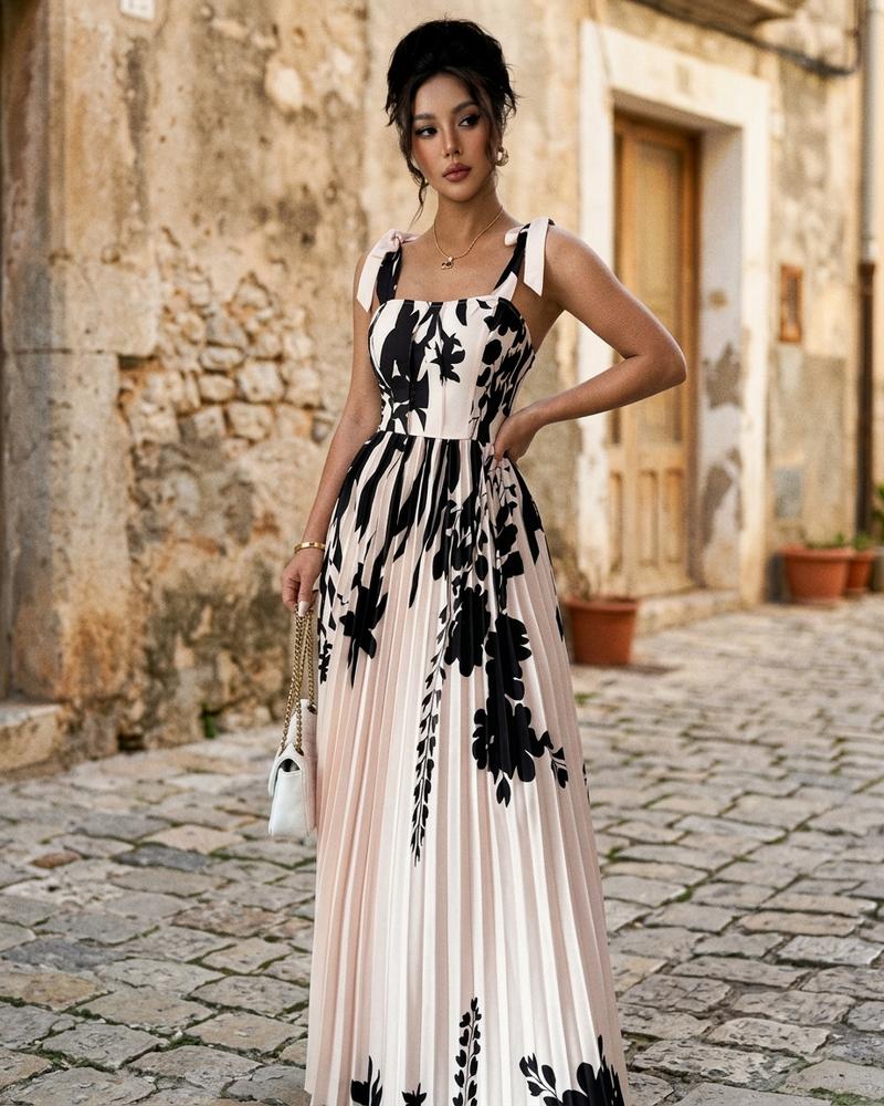 Macys Wear - Latir | Plissiert Geblümt Kleid Damen