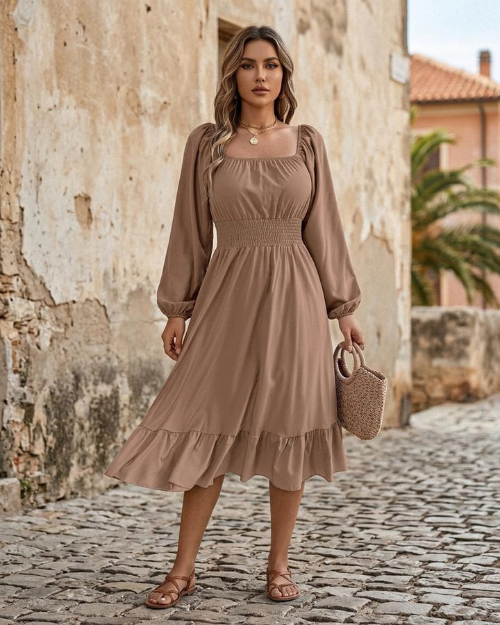 Macys Wear - Yolen | Langärmlig Gesmokt Kleid Damen