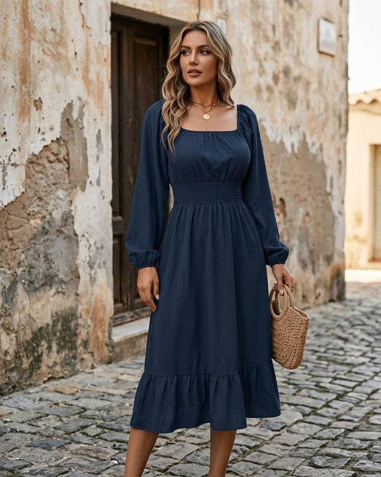 Macys Wear - Yolen | Langärmlig Gesmokt Kleid Damen
