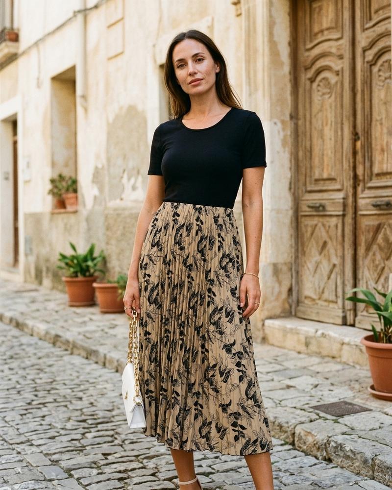 Macys Wear - Nesel | Zweifarbiges Plissiertes Kleid Damen