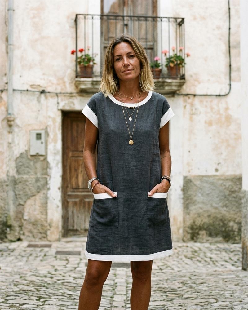Macys Wear - Alram | Kurzärmliges Zweifarbiges Kleid Damen