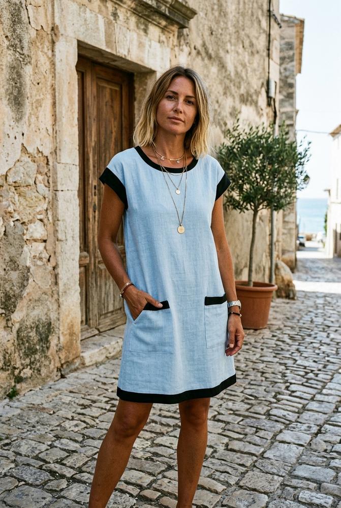 Macys Wear - Alram | Kurzärmliges Zweifarbiges Kleid Damen
