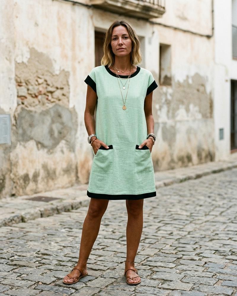 Macys Wear - Alram | Kurzärmliges Zweifarbiges Kleid Damen
