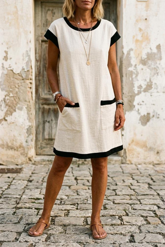 Macys Wear - Alram | Kurzärmliges Zweifarbiges Kleid Damen