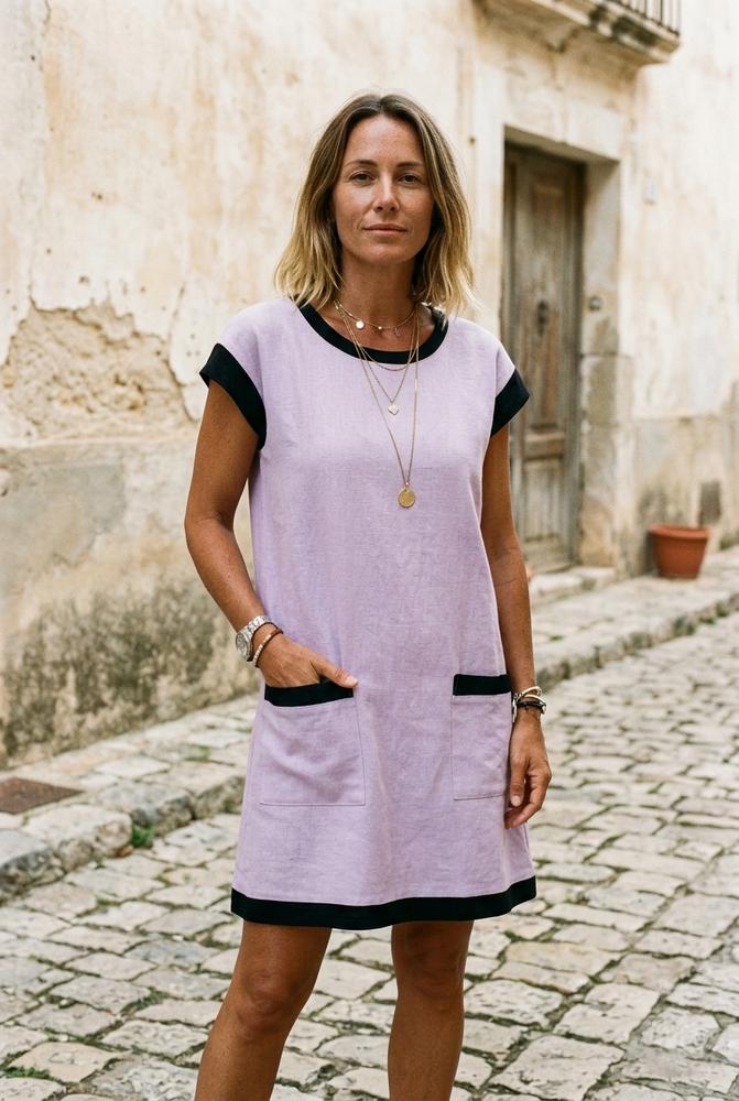 Macys Wear - Alram | Kurzärmliges Zweifarbiges Kleid Damen