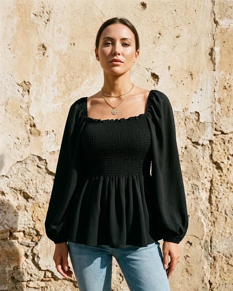 Macys Wear - Allor | Gesmokte Langärmelige Bluse Damen