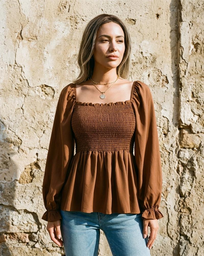 Macys Wear - Allor | Gesmokte Langärmelige Bluse Damen