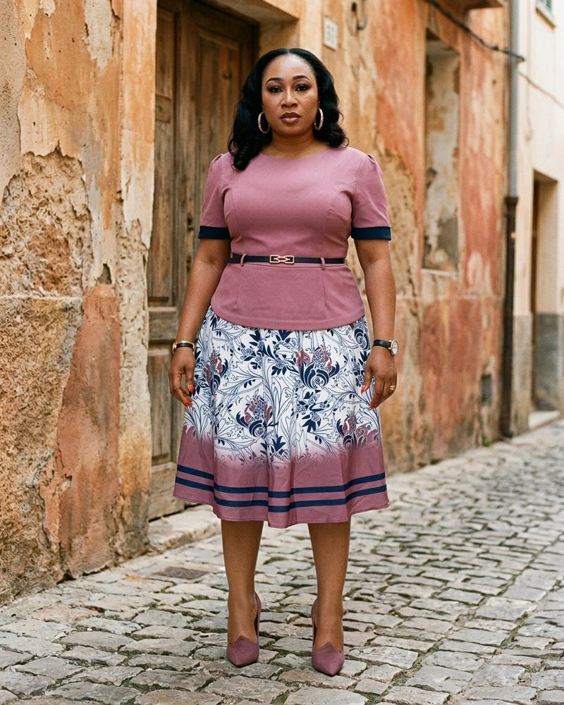 Macys Wear - Rahal | Kurzärmliges Tailliertes Kleid Damen