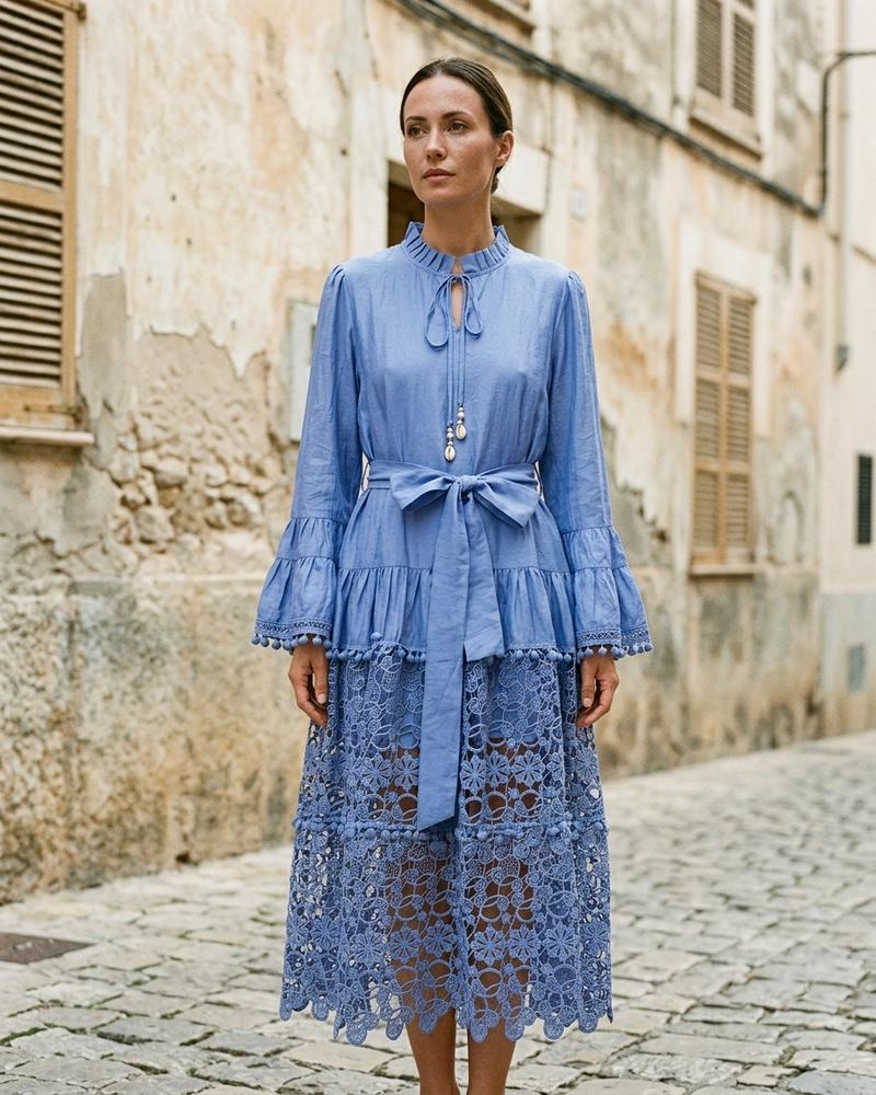 Macys Wear - Lavan | Gerüschtes Spitzenbesetztes Kleid Damen