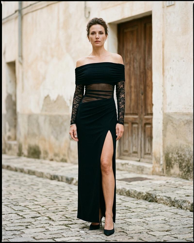Macys Wear - Nesil | Schulterfrei Langärmlig Kleid Damen