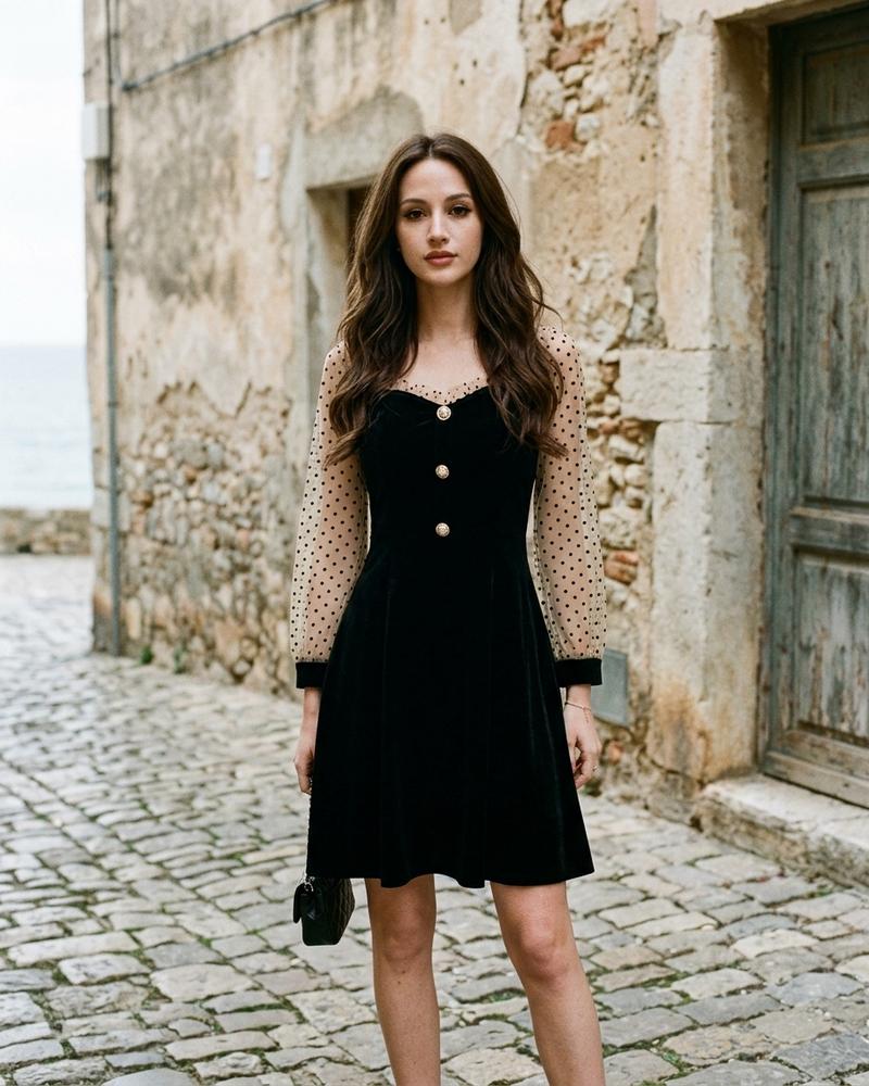 Macys Wear - Lemir | Langärmliges Gepunktetes Kleid Damen