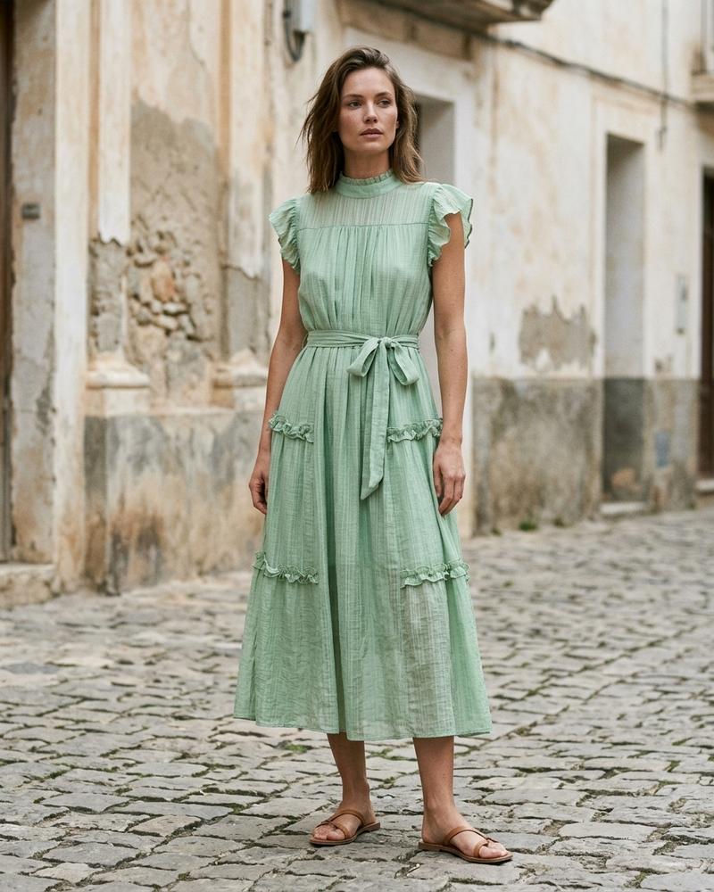 Macys Wear - Codar | Tailliert Gerüscht Kleid Damen