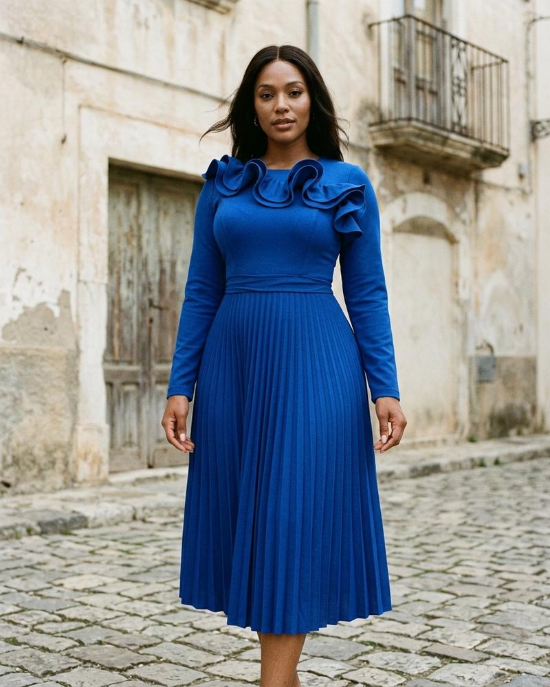Macys Wear - Kanav | Langärmliges Plissiertes Kleid Damen