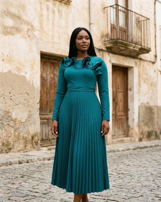 Macys Wear - Kanav | Langärmliges Plissiertes Kleid Damen