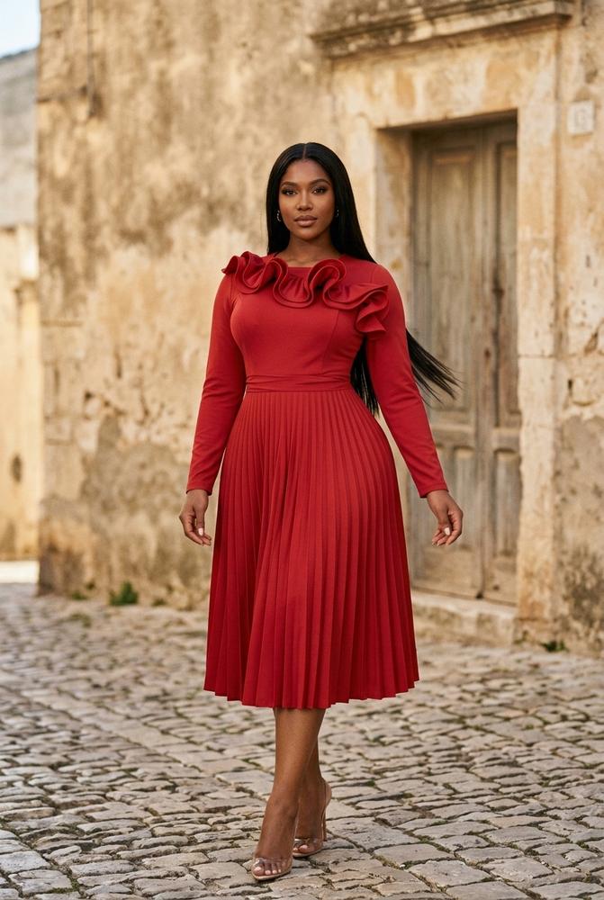 Macys Wear - Kanav | Langärmliges Plissiertes Kleid Damen